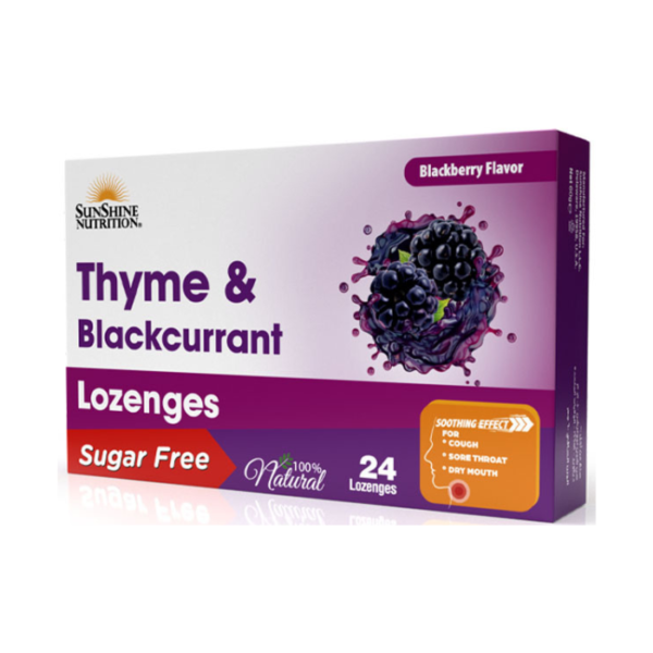 Sunshine Nutrition Thyme & Blackcurrant Sugar Free Lozenges 24s