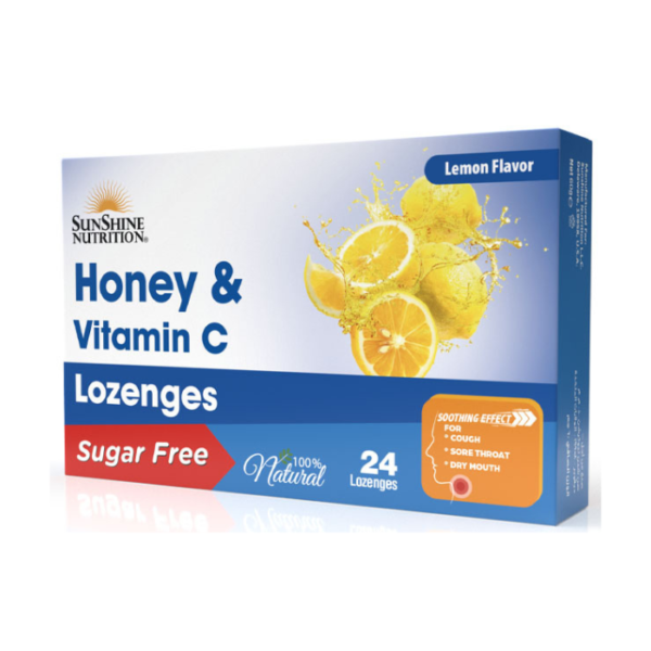 Sunshine Nutrition Honey & Vitamin C Sugar Free Lozenges Lemon 24s