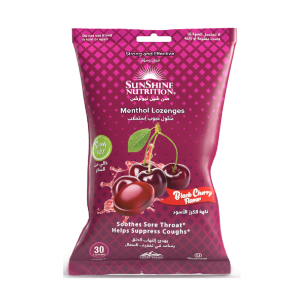 Sunshine Nutrition Menthol Sugar Free Lozenges Black Cherry 30s