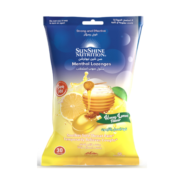 Sunshine Nutrition Menthol Sugar Free Lozenges Honey Lemon 30s
