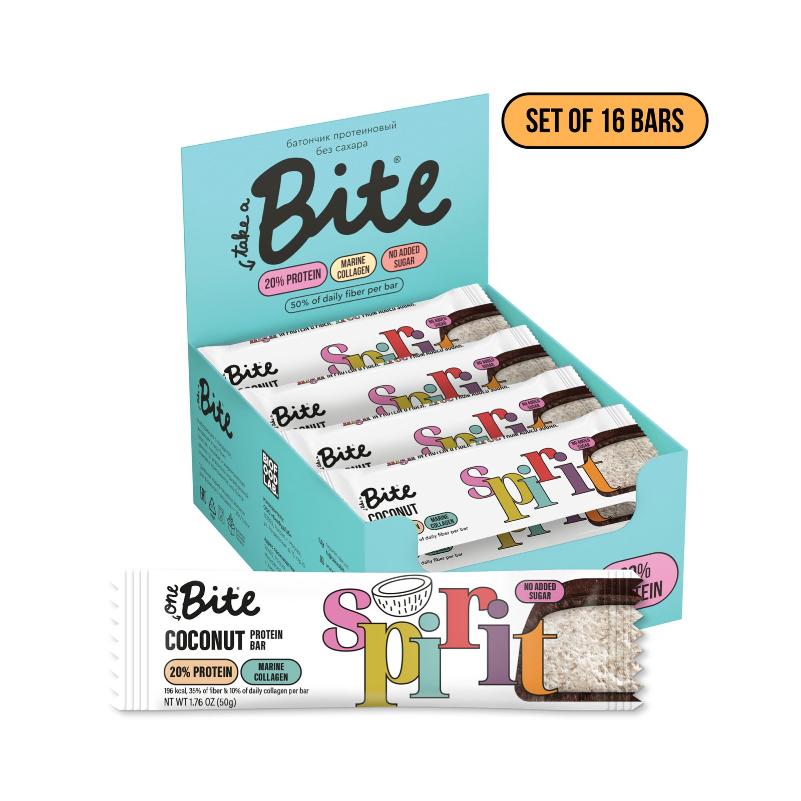 One Bite Protein & Collagen Bar Coconut 50g 16s