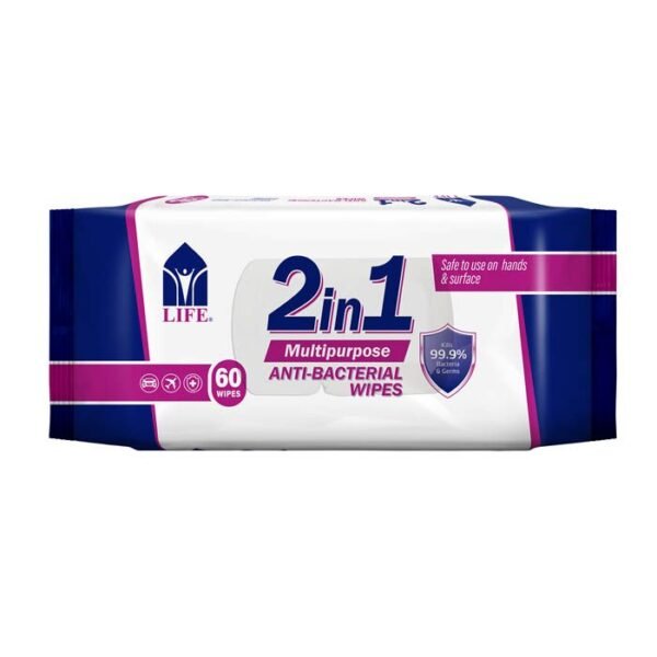 Life 2 in 1 Antibacterial Wipes 60's Pack